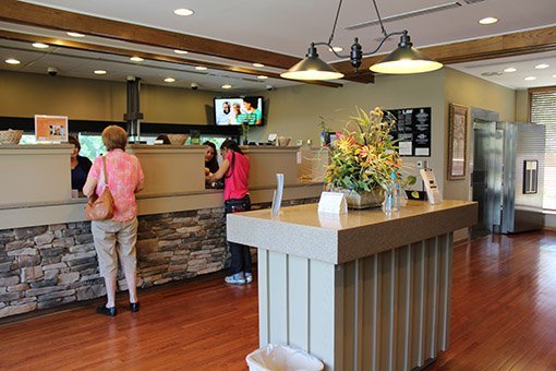 Interior teller counters at bank branch