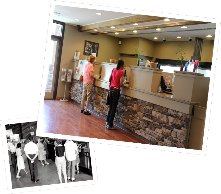 Interior teller counters at bank branch